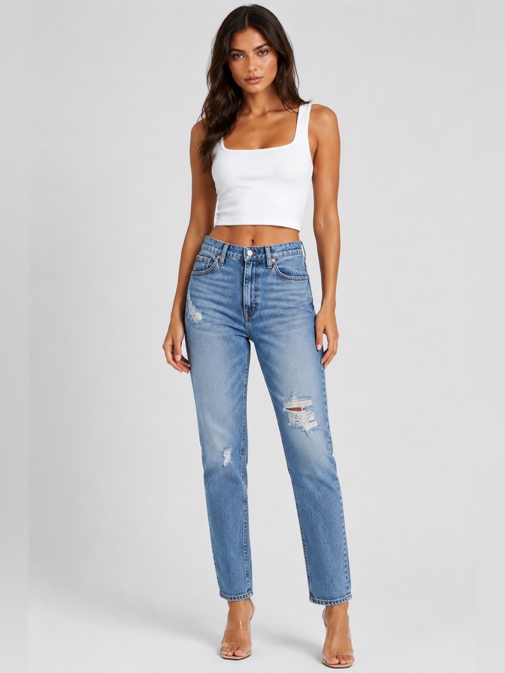 Topshop High Waisted Straight Leg Distressed Jeans Size 6 NWT